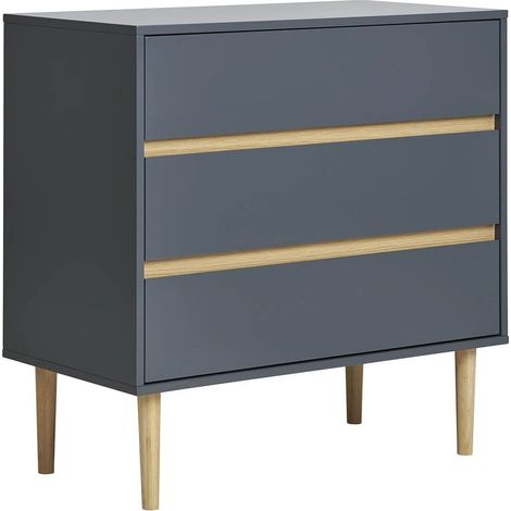AVEL - Commode 3 Tiroirs en MDF Gris Foncé et Bois Naturel (1/5)