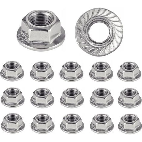 Lot de 50 écrous à bride M8 en acier inoxydable 304 avec motif floral hexagonal antidérapant, Écrous d'arrêt pour vis，ecrou m8，ecrou inox，ecrou frein，ecrou