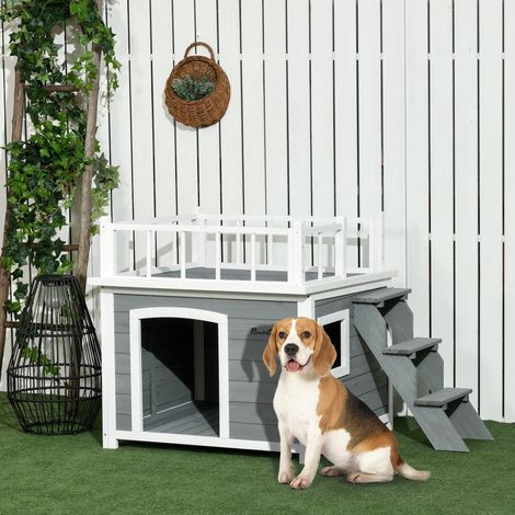 Niche pour chien en bois avec terrasse surélevée HAVRYA (1/3)