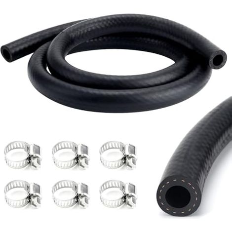 Tuyau de carburant Renforcé 1 mètre, Conduite de carburant (Diam. Int. 8mm), Tuyau Essence avec 6 Colliers Inox - Résiste de -40°C à +120°C - Pour Convoiture, Camion, Tracteur, Petit Moteur (8mm)