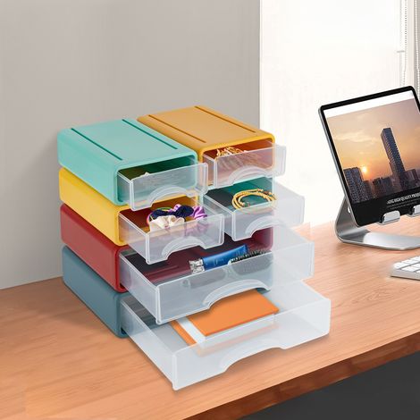 YISSALE-6 Schreibtisch-Aufbewahrungsboxen Stapelbare Aufbewahrungsboxen aus Kunststoff 2 große + 4 kleine Schreibtischschubladen - 6er-Pack - Farbig (1/5)