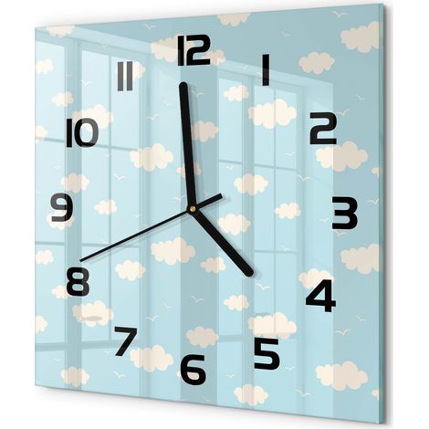 Horloge Murale Carrée Décoration Cuisine en Verre Trempé Silencieuse Moderne Nuage 30x30 cm (1/5)