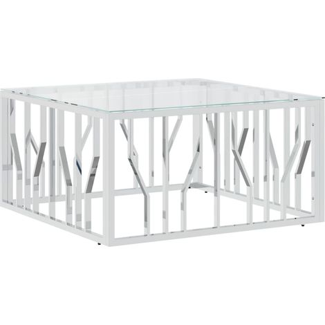 Table basse Table de salon Table de café 80x80x40 cm acier inoxydable et verre (1/5)