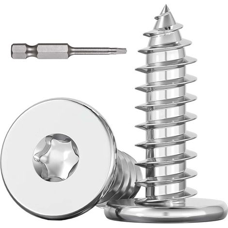 Lot de 100 vis à bois Torx M4 x 25 mm à tête plate pour bois, acier inoxydable A2 V2A, vis Torx autotaraudeuses, filetage complet, avec embout de tournevis, pour raccords en bois (1/5)