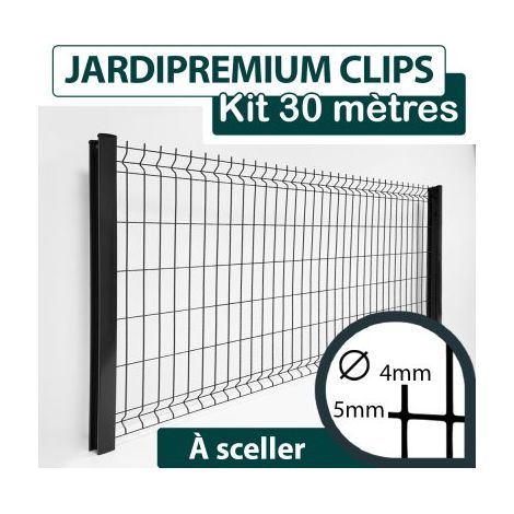 Kit Grillage Rigide Gris Anthracite 30M - JARDIPREMIUM CLIPS  - Fil 4/5mm - 1,73 mètre