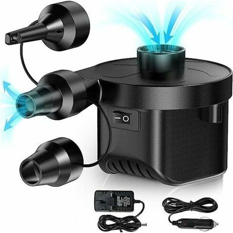Elektrischer Aufbläser, Aufblas- und Entleerungspumpe mit 3 Düsen für aufblasbare Matratzen, aufblasbare Pools, aufblasbare Kissen, elektrische Pumpe mit Auto- und Heimadapter. (1/5)