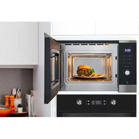 Continental Edison – Micro-ondes grill encastrable 25L – Puissance 900W – Dimensions L59,5 x H38,8 x P40,1 cm – Inox noir