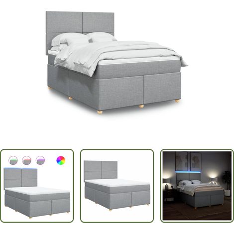vidaXL LED-Beleuchtung - Boxspringbett mit Matratze Hellgrau 140x200 cm Stoff (1/5)