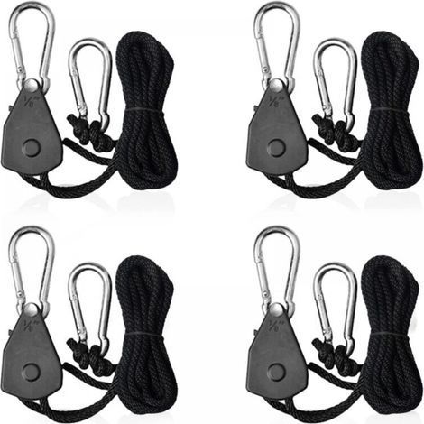 4 Pieces Adjustable Ratchet Ropes with 1/8 Hooks Tensioner Shade Sail Ratchet Strap Rope for Lamp or Plants (1/4)