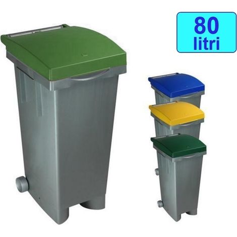 Cassonetto/Pattumiera/Contenitore/Bidone per raccolta rifiuti uso esterno 80lt Grigio/Verde