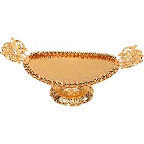 Bandeja de servir grabada con textura dorada, 8,5 x 24 cm, aleación decorativa, práctica bandeja de servir elíptica para bebidas, detalle de boda (1/4)
