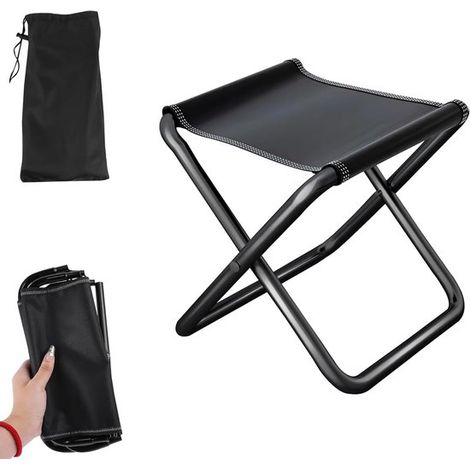 Sgabello pieghevole portatile nero (1/5)