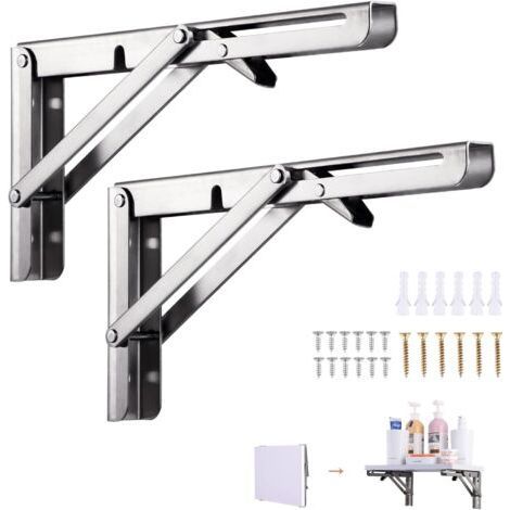 Équerre Pliante250mm, 2 pièces equerre etagere murale, Equerre Etagere, Charge Maximale 50kg (sans planche de bois), Support Console Pliable En Acier Inoxydable, pour Garage, Cuisine, Chambre (1/5)