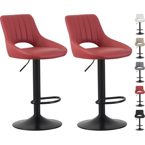 Set of 2 Bar Stools, Height Adjustable Swivel Barstools, Counter Stools with Backrest, Faux Leather Seat, Footrest and Metal Base for Home, Kitchen and Restaurant Stacey RED