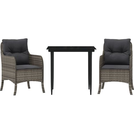 Maison Exclusive - 3-tlg. Garten-Essgruppe mit Kissen Grau Poly R