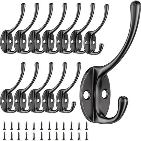 Set mit 12 Vintage-Haken, Schwanenhalshaken, Metallhaken mit 24 Schrauben, Schlafzimmerhaken, Badezimmerhaken, Küchenhaken (schwarz).