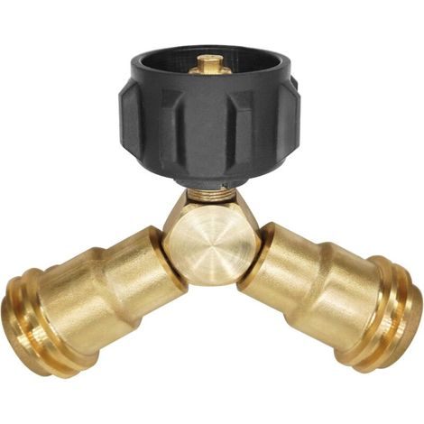 Propangasverteiler, 2-Wege-T-Adapter für 20-Pfund-Propangasflaschen, kompatibel mit Grills, Campingkochern, Gasbrennern und Heizgeräten.