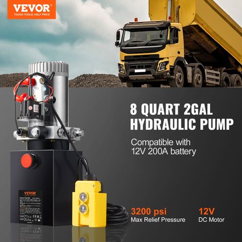 Pompe Hydraulique DC 12 V 8 L Groupe Hydraulique Simple Effet Débit d'Huile 3,44 L/min Max. Pression de Décharge 22 MPa pour Camion à Benne Basculante Nacelle Élévatrice Remorque Levage Bennage (1/5)