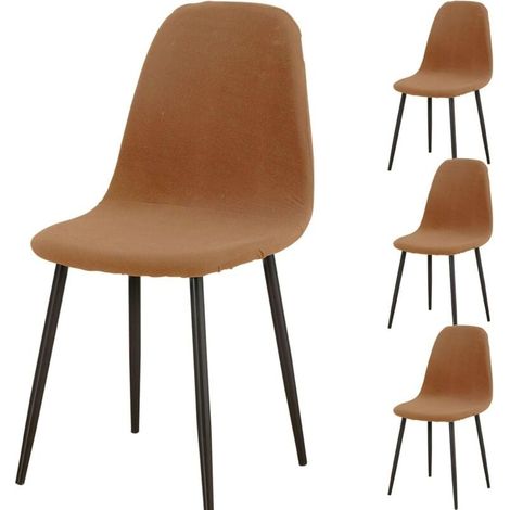 Housses de chaise extensibles - Lavable - Convient pour salon, cuisine et hôtel - Camel - Lot de 4 (1/4)