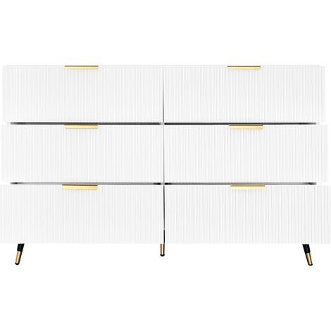 ELVMI Buffet et enfilade avec 6 Tiroirs, Décor ondulé pour Salon en Panneaux de particules 120 × 40 × 77 cm Blanc (1/4)