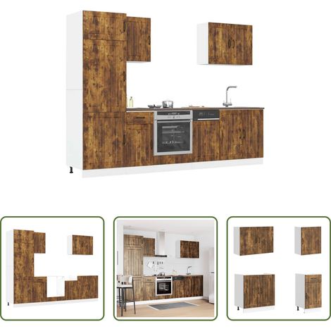 Küchenmöbel - 7-tlg. Küchenschrank-Set Lucca Räuchereiche Holzwerkstoff (1/5)
