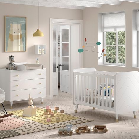 Pack - Lit Bébé, Commode & Plan à Langer "Billy" 60x120cm Blanc