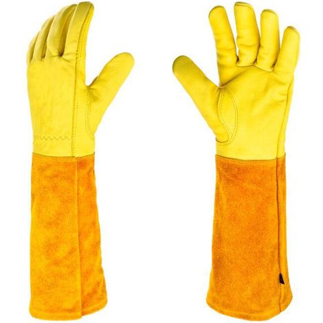 Gants de jardinage tubulaires longs en cuir de daim bouillant, protection double couche (jaune XL) (1/5)