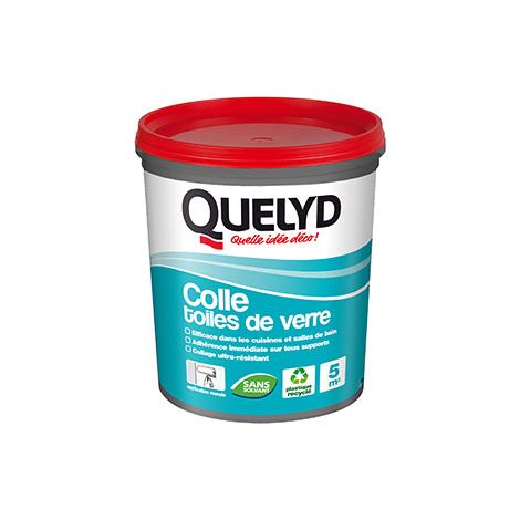 Quelyd Colle Toiles de Verre – Colle Fibres de Verre Prête à l'Emploi – Tous Supports Muraux – Toutes Pièces dont Cuisines et Salles de Bain – Sans Solvant – Pot de 1 kg (5 m²) (1/5)