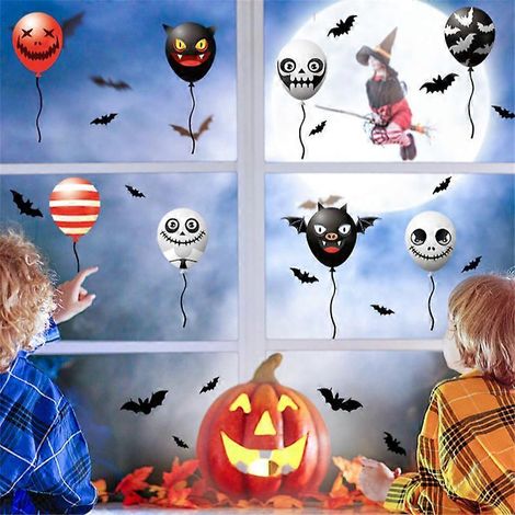 2 hojas de pegatinas de Halloween para ventanas, adhesivos de doble cara para ventanas de Halloween, calcomanías de globos para ventanas para decoraciones de Halloween, calcomanía de dibujos animados (1/5)