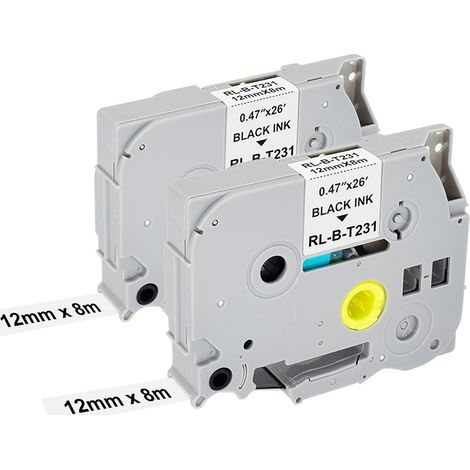 Lot de 2 rubans adhésifs pour Brother TZe-231 P Touch - 12 mm - TZ TZe - Blancs - Pour P-Touch PT-H100R PT-H105 PT-H100LB PT-H110 H107B PT-D400 PT-1000 (1/5)