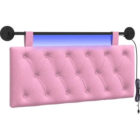 Hanging Headboard with LED Light Pink Fabric vidaXL