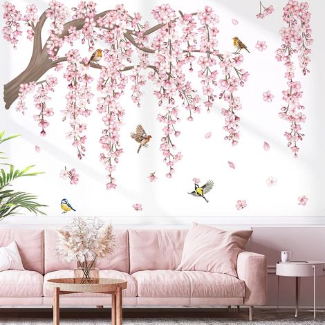 Stickers Muraux Branche Fleurs Rose Autocollants Muraux Cerisier (1/5)