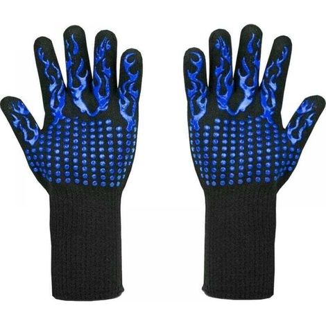 1 pair of 33cm blue grill gloves, heat resistant up to 800°C - L5 cut-resistant gloves for grilling, cooking, baking and welding (1/4)