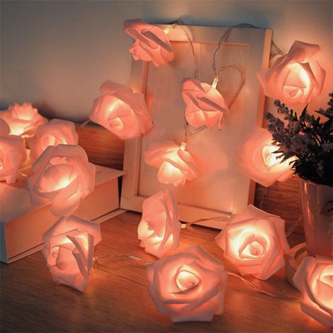 Guirlande Lumineuse Roses Artificielles - 20 LED - Fonctionne Sur Piles AA - 300 cm - Pour Décoration Intérieure Extérieure Mariage Saint Valentin