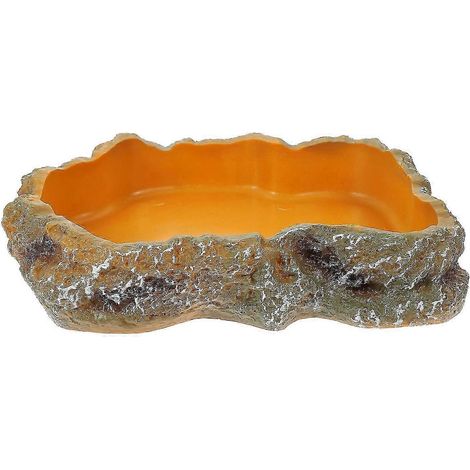 Gamelle pour reptiles, en résine imitation pierre, couleur naturelle, résistante, pour geckos, serpents, lézards et tortues, 23,5 x 17,5 x 5 cm, 1 pièce (1/5)