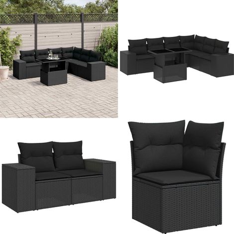 Salon de jardin 7 pcs avec coussins noir résine tressée - Ensemble Salon De Jardin - Meuble Extérieur - Jardin Design - Mobilier De Jardin - Set Salon De Jardin - Home & Living (1/5)