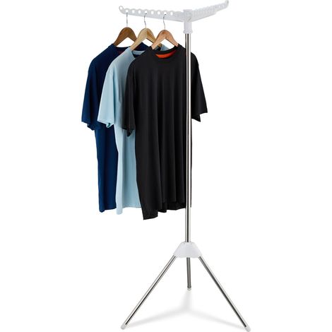 Relaxdays Tendedero Perchas, Plegable, 27 Colgadores, 3 Brazos Giratorios, 150 cm Alto, Tenderete Vertical, Plata/Blanco