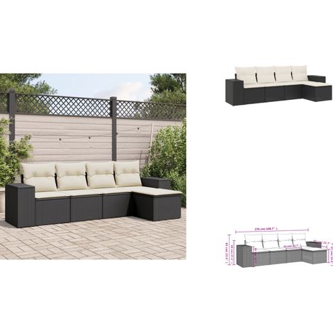5-tlg. Garten-Sofagarnitur mit Kissen Schwarz Poly Rattan - Gartensofas - Outdoor Möbel - Gartenmöbelset - Rattan Gartenmöbel - Polyrattan (1/3)