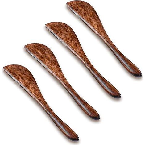Couteau à beurre en bois (lot de 4), ustensile de table essentiel pour petit-déjeuner, tartine, fromage, confiture et sandwich. (1/5)