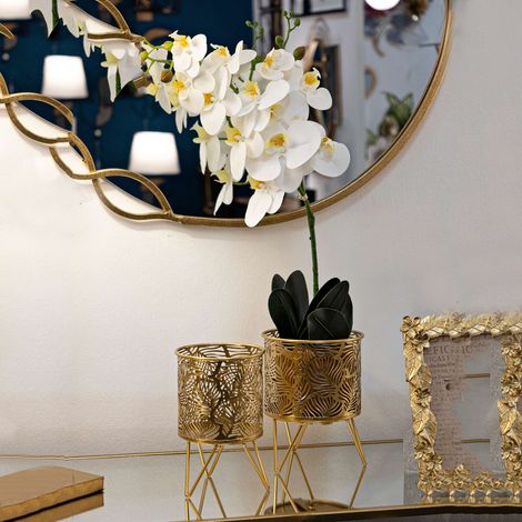 Vaso Aitut, set de 2 jarrones, soportes removibles, oro