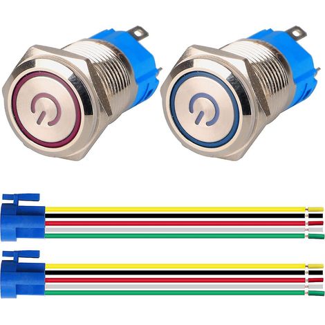 2 interrupteurs à bouton-poussoir à verrouillage 1NO1NC en acier inoxydable étanche 220-230 V/5 A avec voyant LED (1/3)