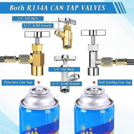 Kit de acoplamiento rápido adaptador AC R134A, válvula de grifo de tanque R134a a R22/410a para sistema de refrigeración de aire acondicionado Edición 0812