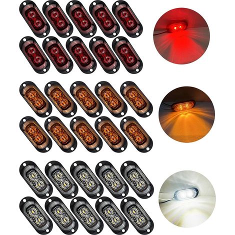 Paquete de 30 luces de advertencia LED para remolques (2 unidades), luces de posición laterales de 12/24 V, luces de advertencia para remolques de caravanas de 3000 K (rojo + amarillo + blanco). (1/5)