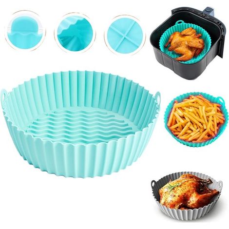 Tapis de cuisson en silicone pour friteuse à air chaud - 19 cm - Vert menthe - Poignée résistante à la chaleur jusqu'à 230 °C - Portable - Réutilisable - Tapis de cuisson rond en silicone pour friteus (1/5)