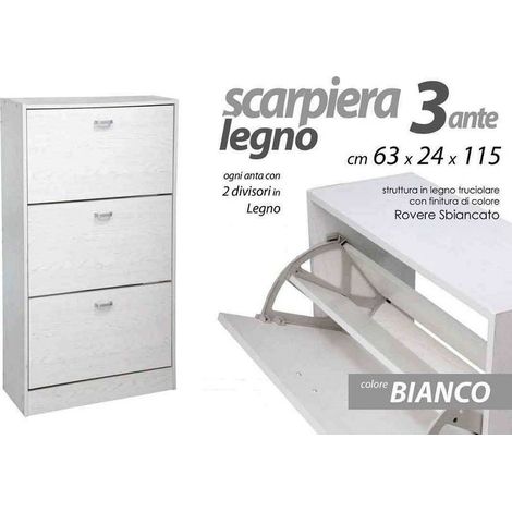 TRADE SHOP - Scarpiera Legno 3 Ante Bianco Legno 63 X 24 X 115 Cm 715617 Scarpe -