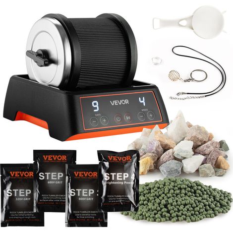 VEVOR Lucidatrice Elettrica, Carico 0,9 kg, 4 Livelli di Velocita, Set per Lucidatura con Pietre Preziose Grezze e Grani Lucidanti, Timer di Lucidatura e Pannello di Controllo Intuitivo, Nero