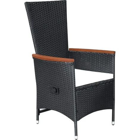 Chaise de jardin résine noire et acacia foncé Fatis - Lot de 2 (1/2)