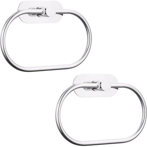 Set mit 2 selbstklebenden Handtuchringen für Badezimmer, Wandmontage, Edelstahl, inklusive Befestigungsmaterial, kein Bohren erforderlich, moderner runder Handtuchhalter, Chrom (1/4)
