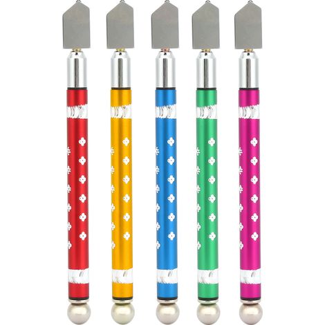 Coupe-verre professionnel 5 pièces Roue carbure de tungstène Manche aluminium ergonomique Précis pour verre miroir 6-12mm (1/5)