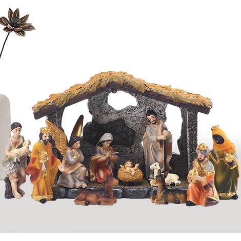 Lot de 12 crèches de Noël en résine pour Table de Noël - Collection  de Figurines religieuses de la Sainte - pour intérieur et extérieur (1/5)